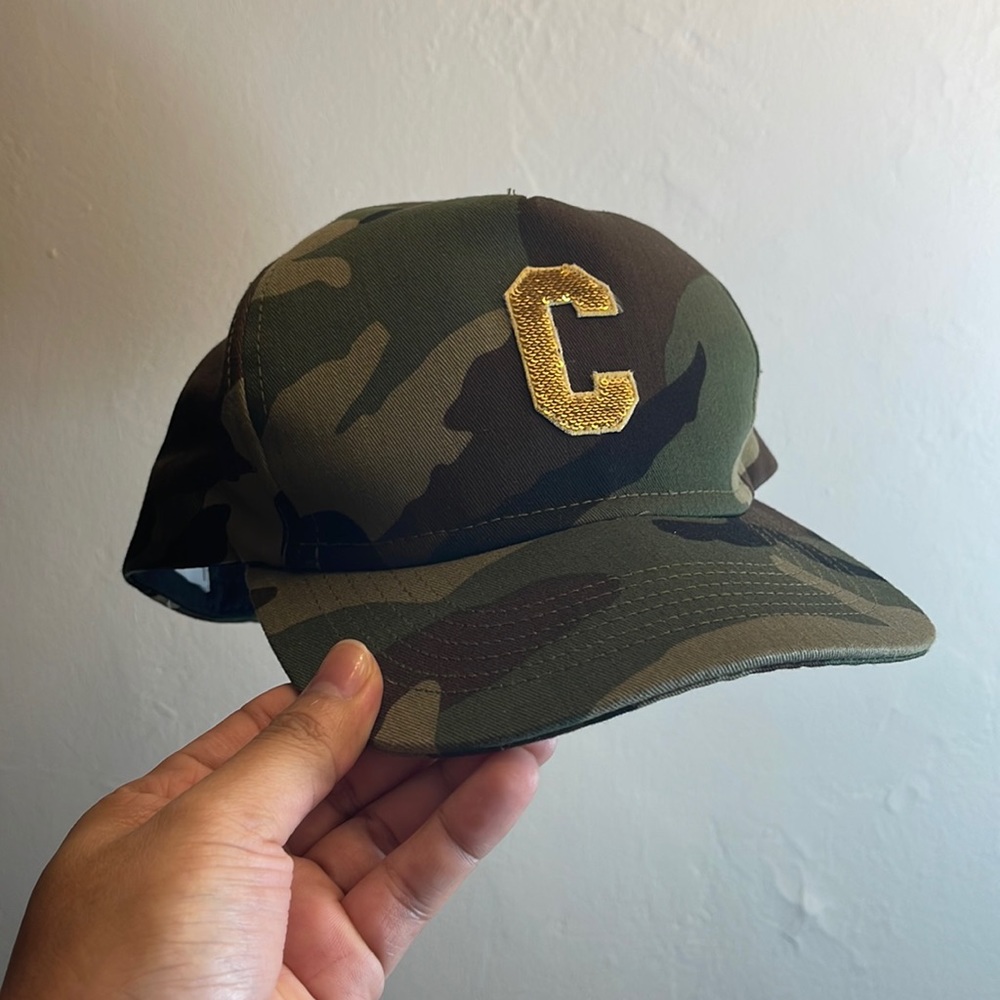 Celine C Sequined Army Print Baseball Cap